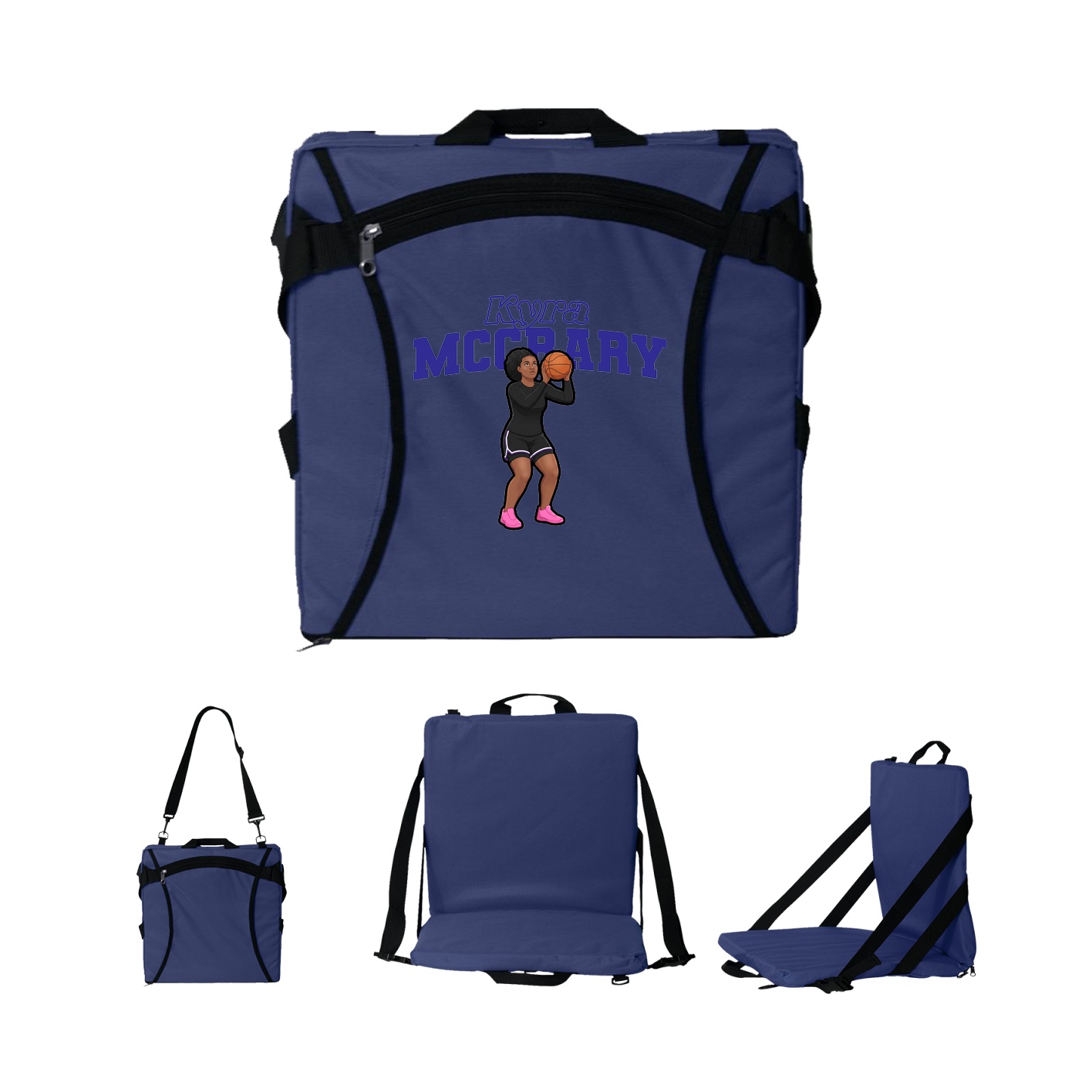 Folding Stadium Seat — Name Arch in Navy