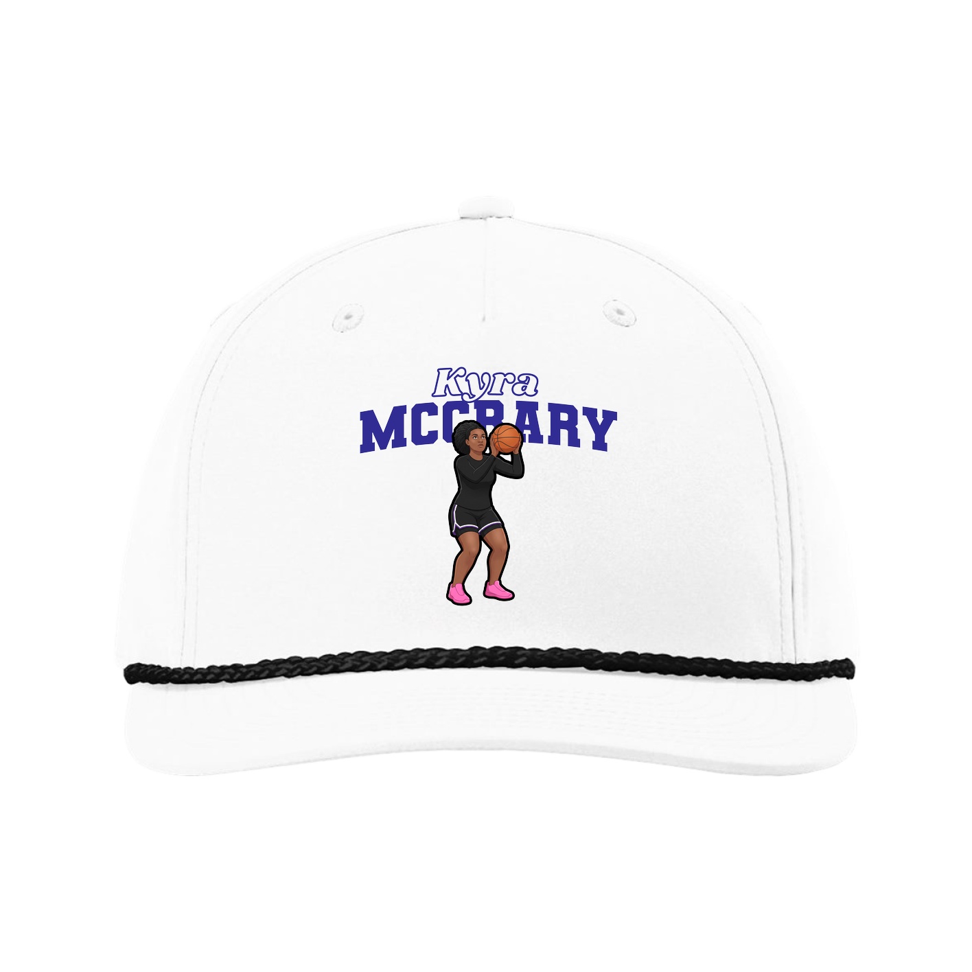 Five-Panel Classic Rope Cap — Name Arch in White