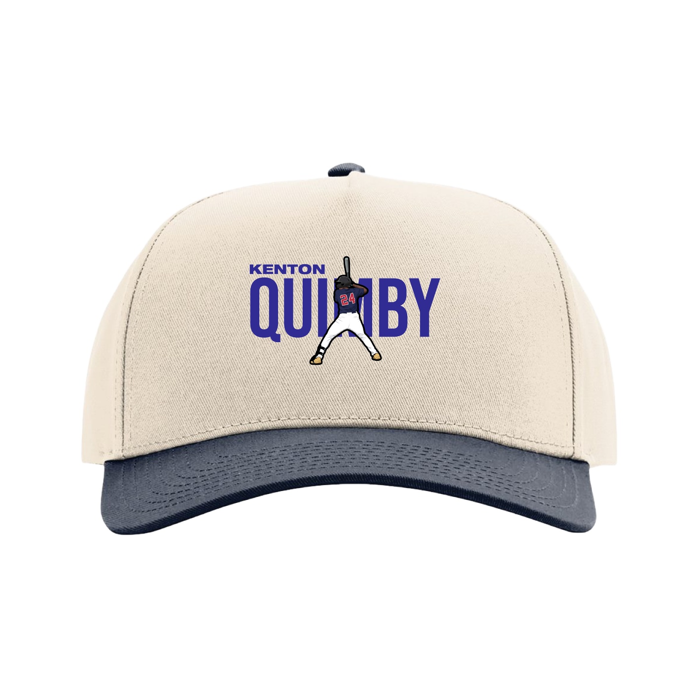 Full Fabric Five-Panel Champ Cap — Player Name in Cream/Navy