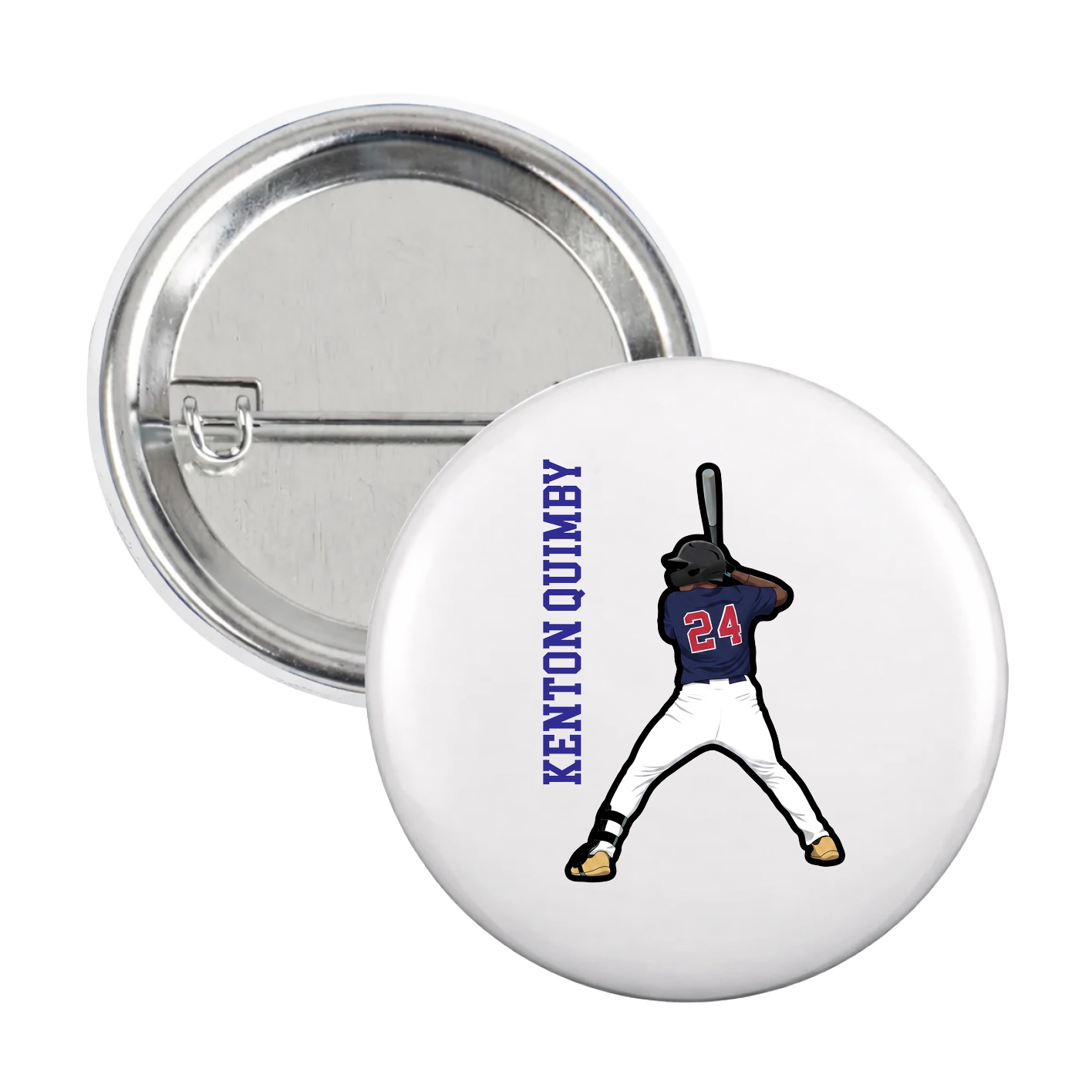 Game Day Button — Name Vertical in White