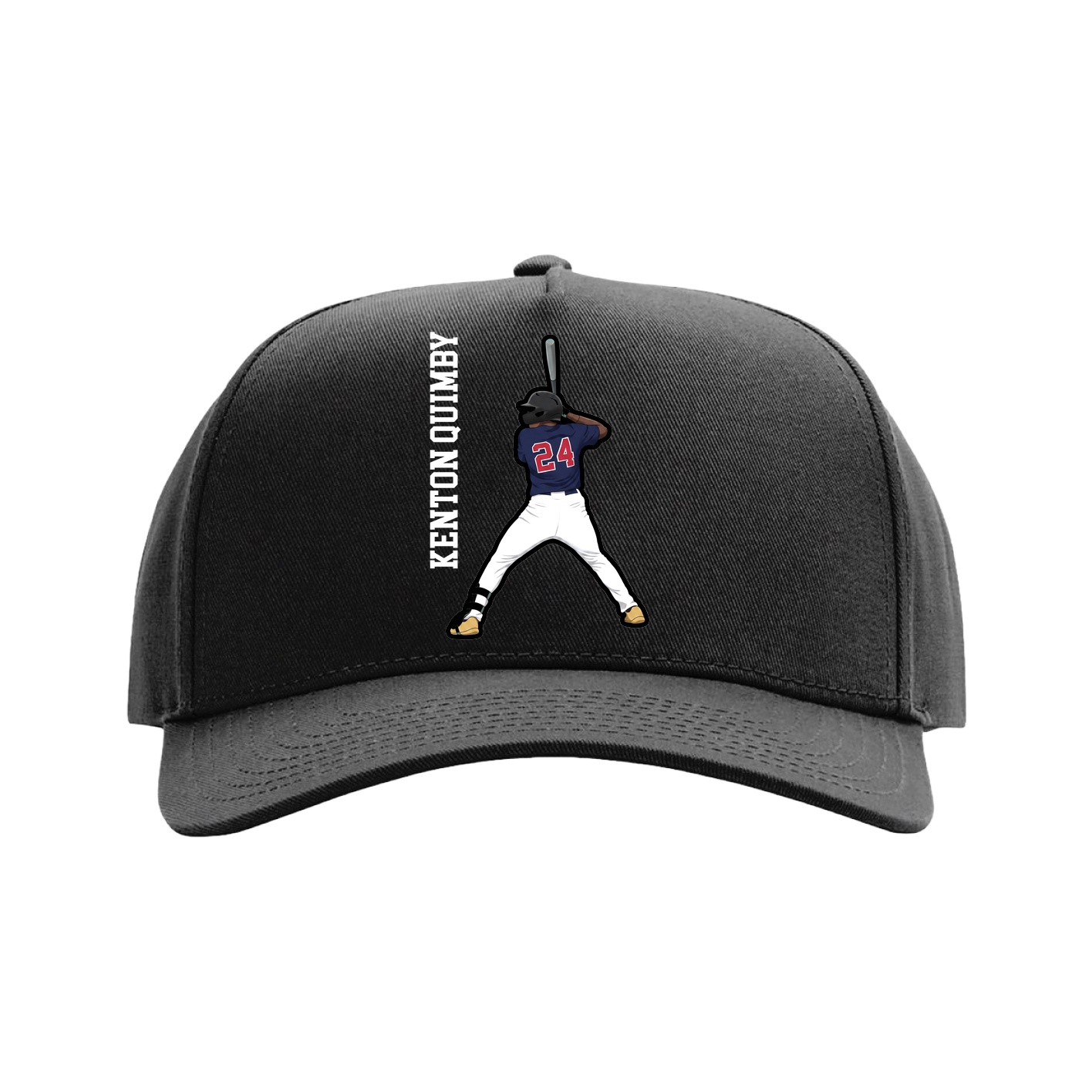 Full Fabric Five-Panel Champ Cap — Name Vertical in Black