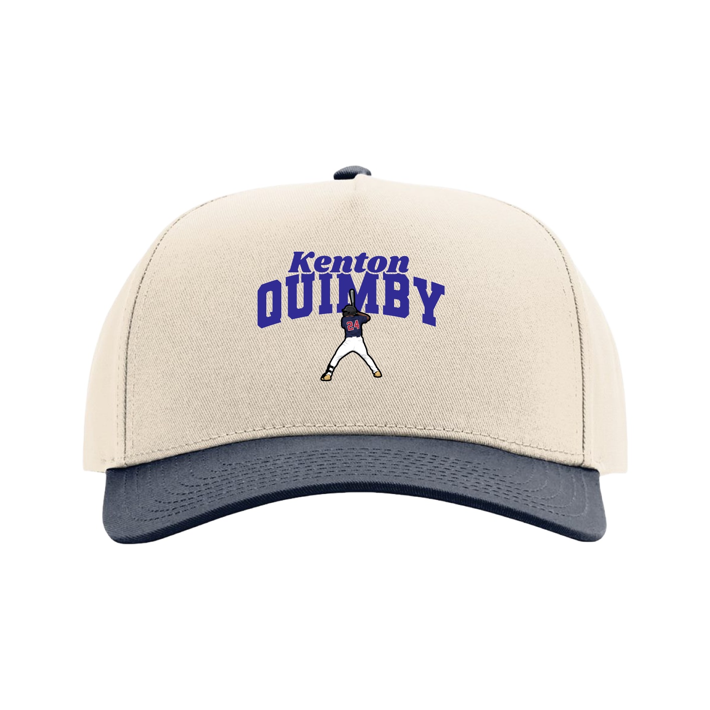 Full Fabric Five-Panel Champ Cap — Signature Arch in Cream/Navy