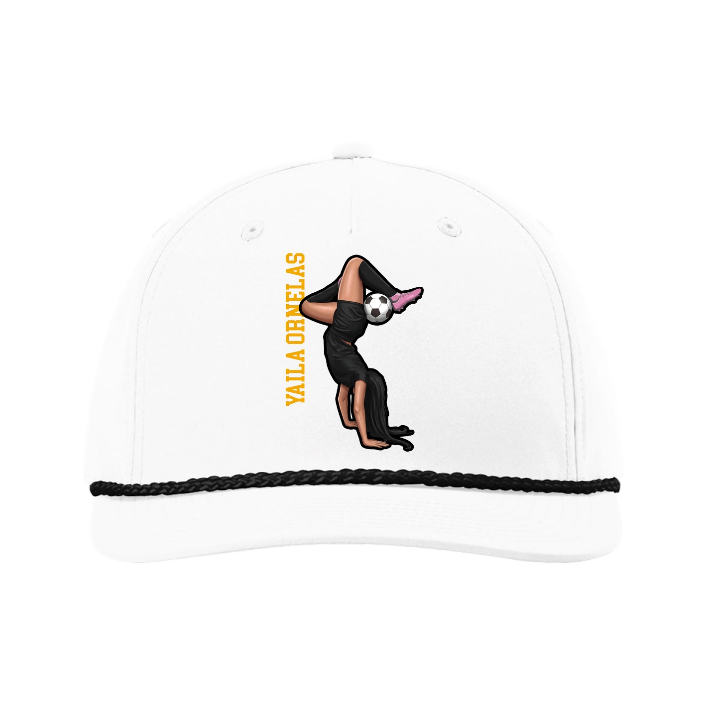 Five-Panel Classic Rope Cap — Name Vertical in White