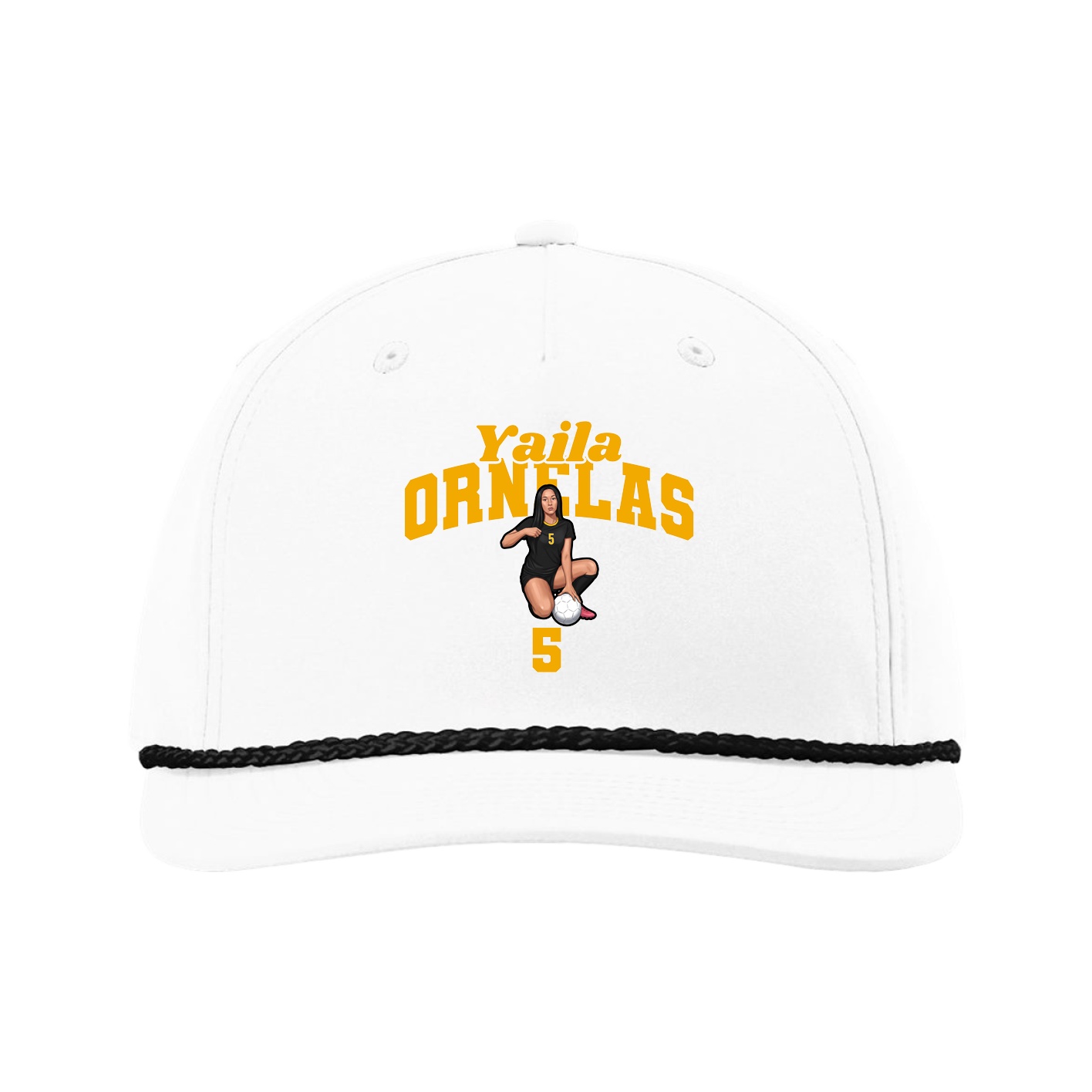Five-Panel Classic Rope Cap — Signature Arch in White