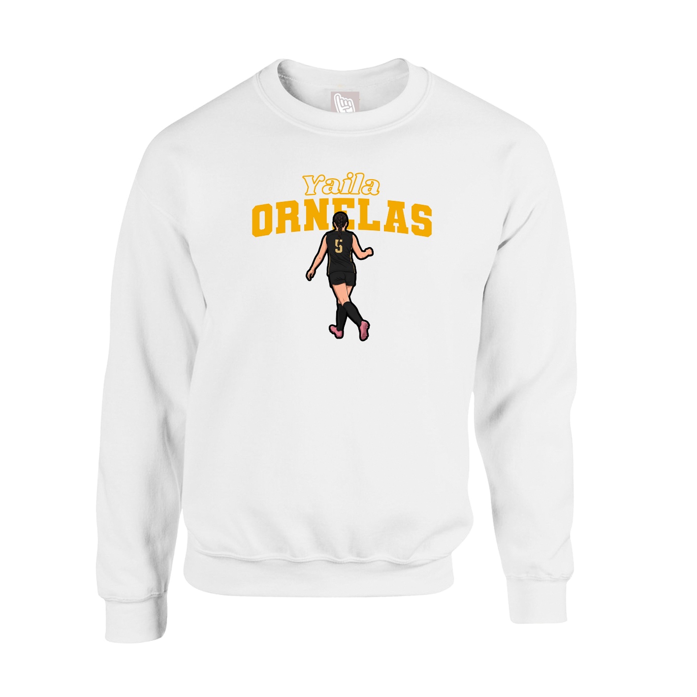 Fleece Crew — Name Arch in White