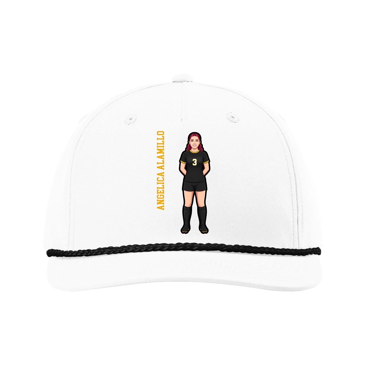 Five-Panel Classic Rope Cap — Name Vertical in White