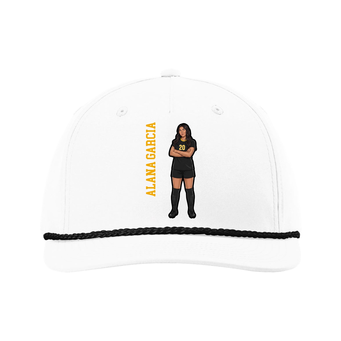 Five-Panel Classic Rope Cap — Name Vertical in White