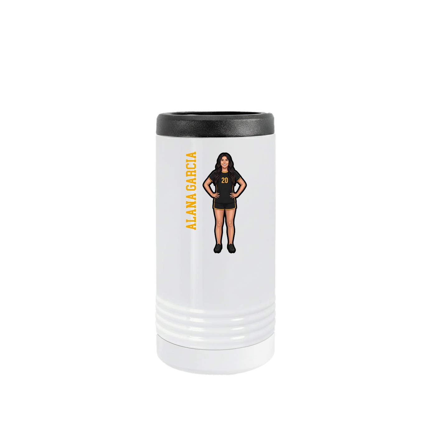 Slim Beverage Holder — Name Vertical in White