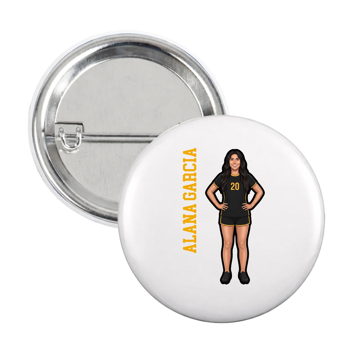 Game Day Button — Name Vertical in White