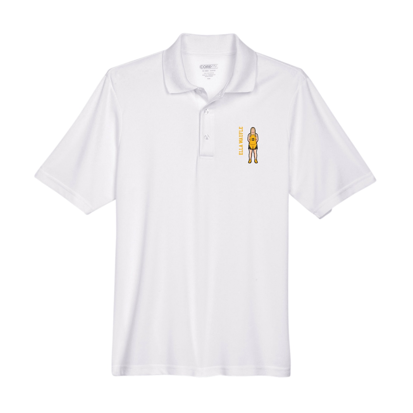 Performance Polo — Name Vertical in White