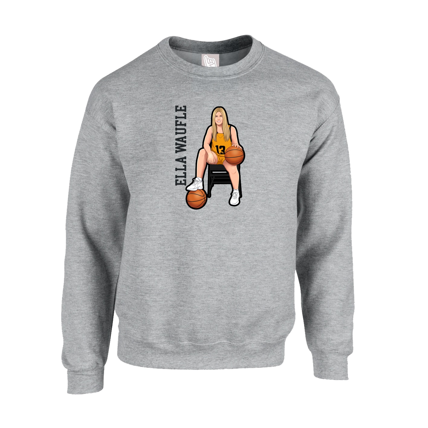 Fleece Crew — Name Vertical in Grey