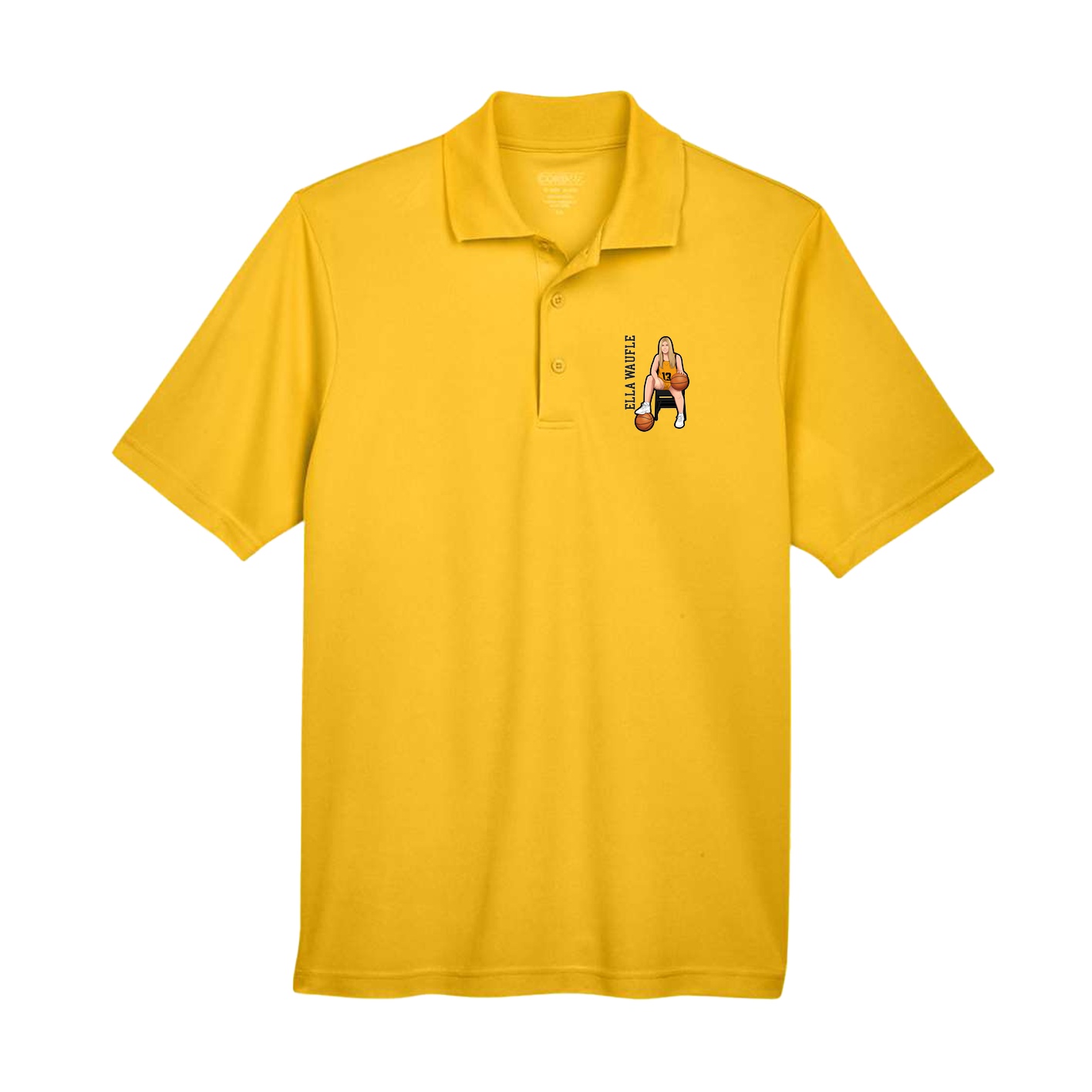Performance Polo — Name Vertical in Gold