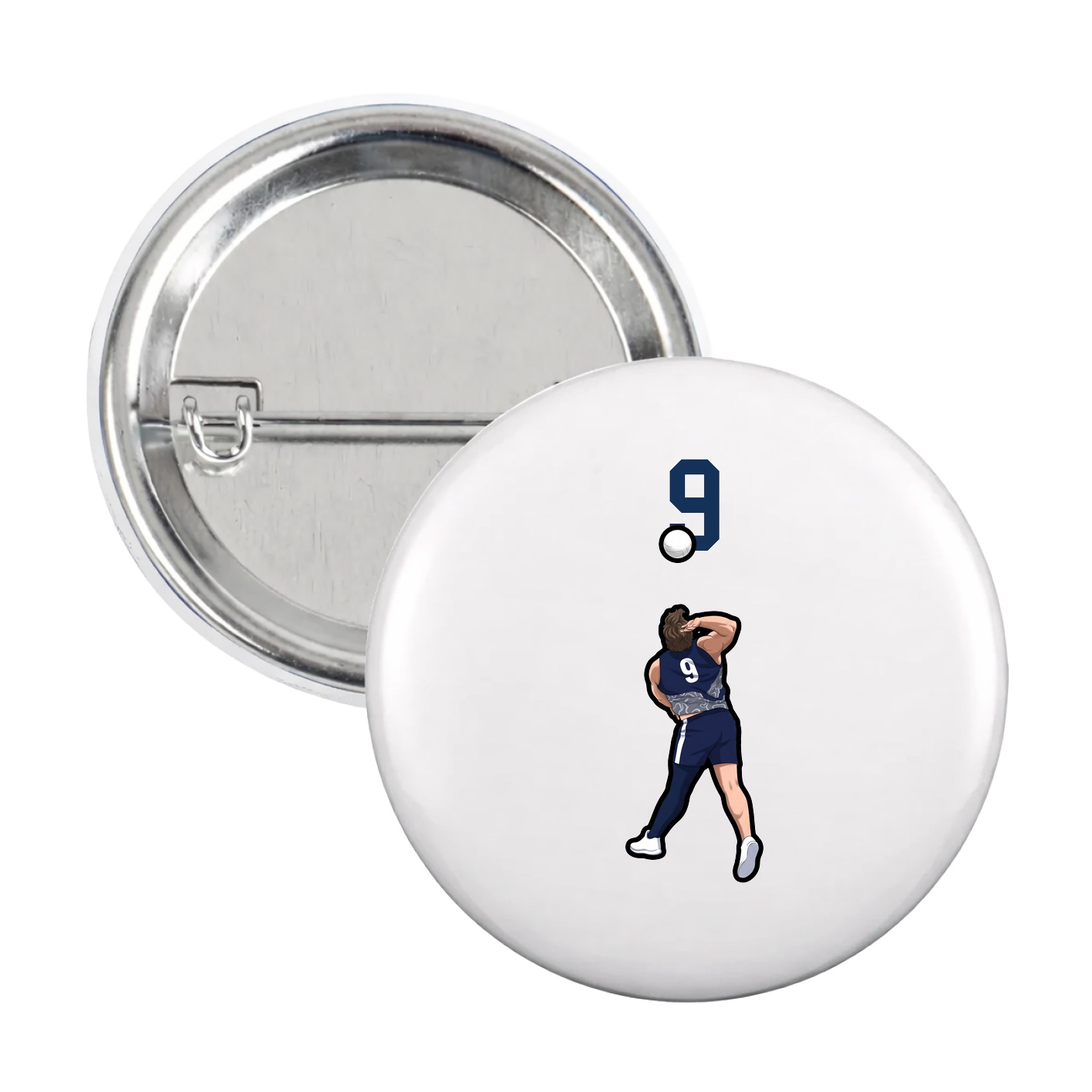 Game Day Button — Number Top in White