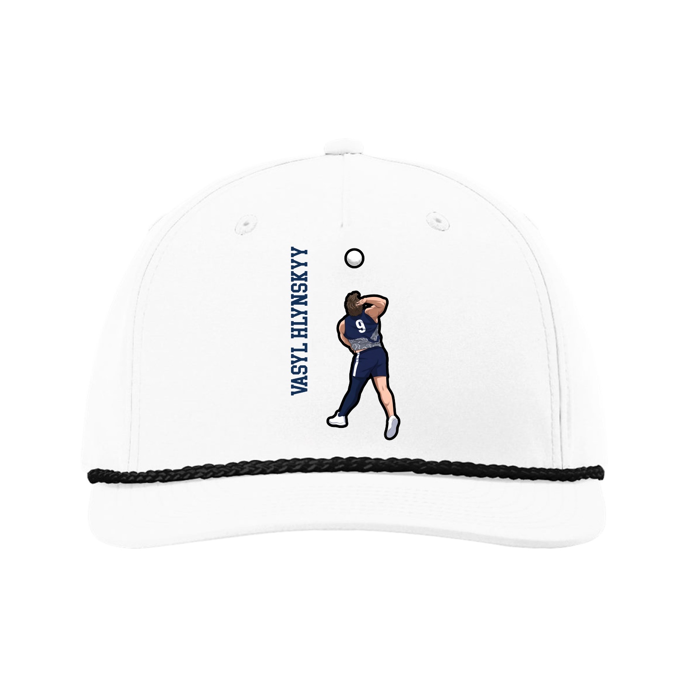 Five-Panel Classic Rope Cap — Name Vertical in White