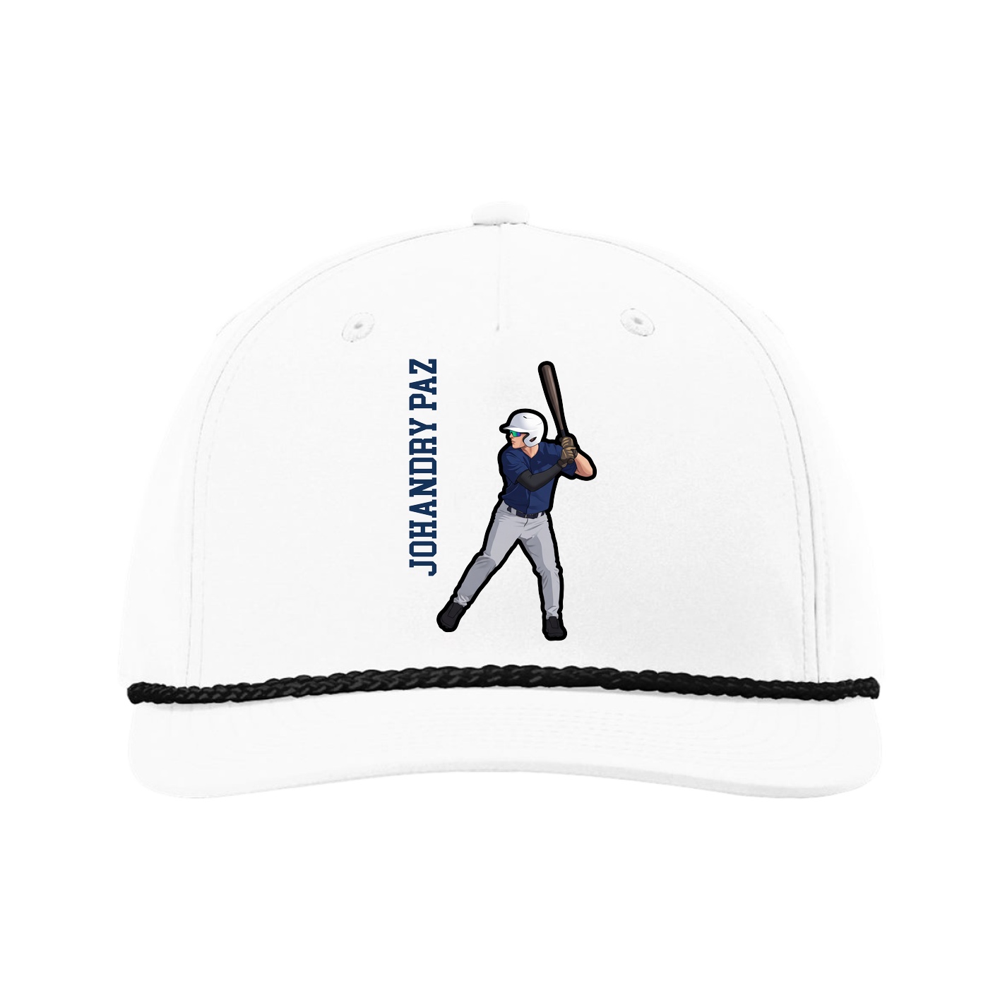 Five-Panel Classic Rope Cap — Name Vertical in White