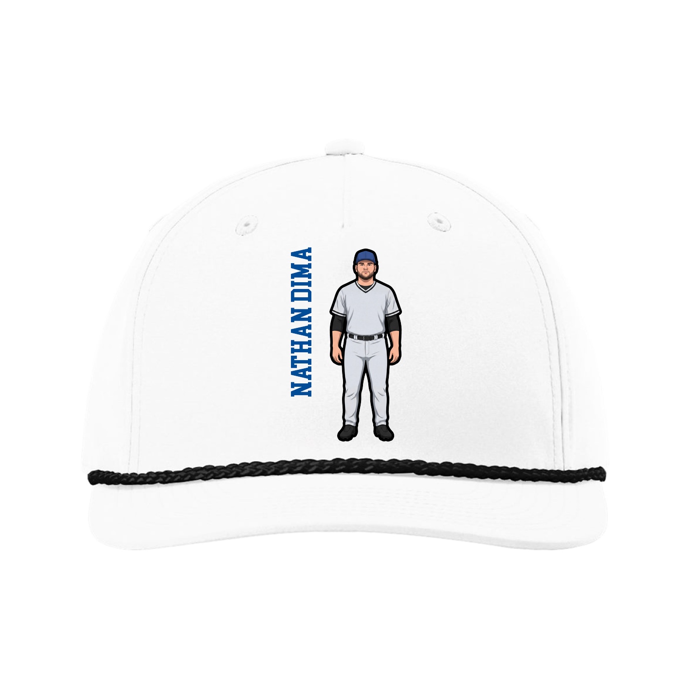 Five-Panel Classic Rope Cap — Name Vertical in White