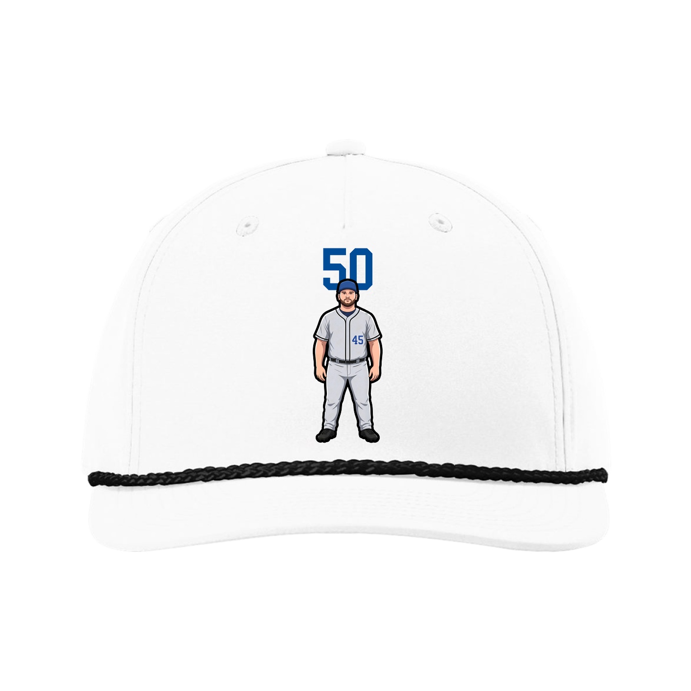Five-Panel Classic Rope Cap — Number Top in White