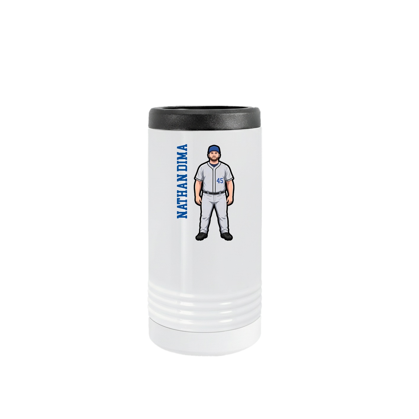 Slim Beverage Holder — Name Vertical in White