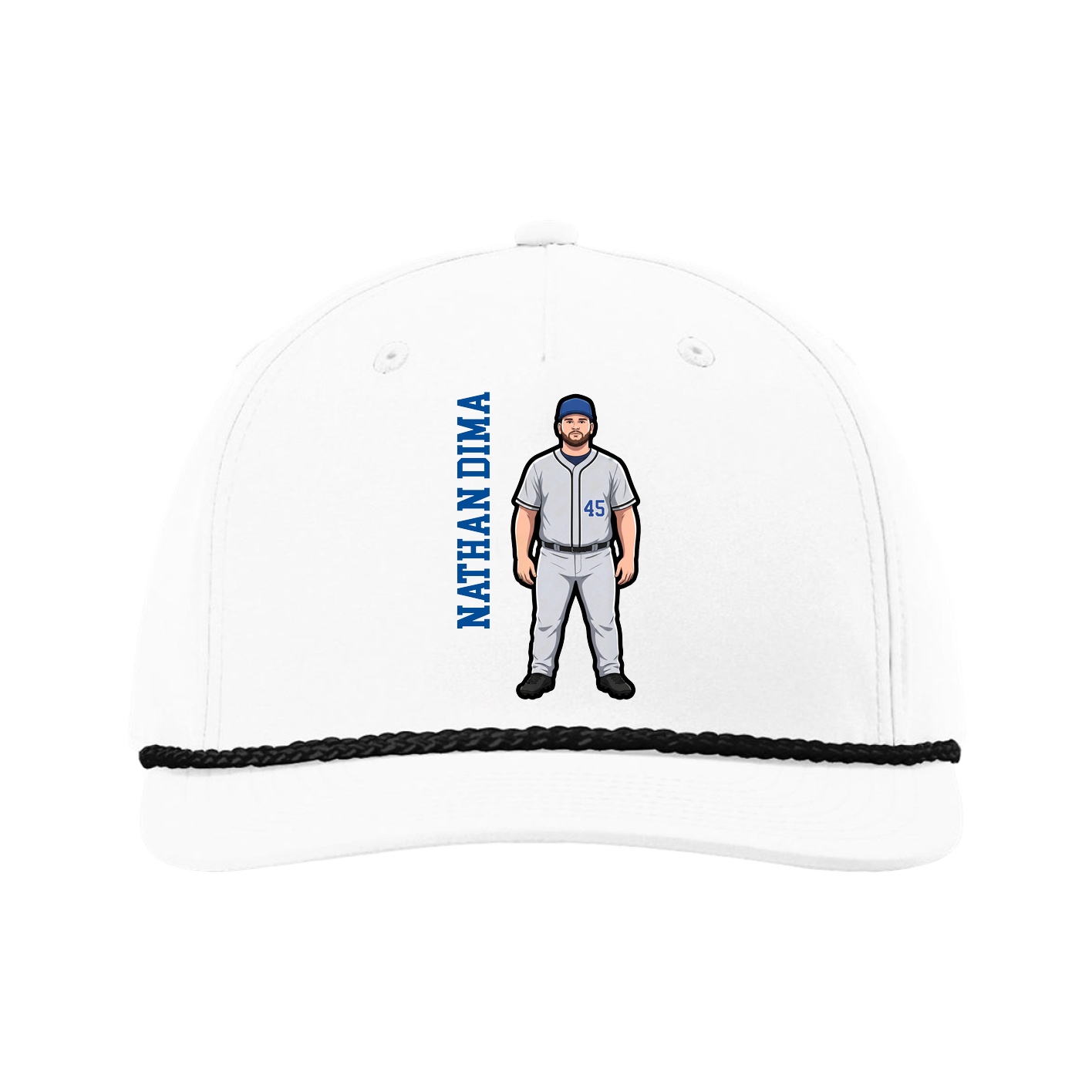 Five-Panel Classic Rope Cap — Name Vertical in White