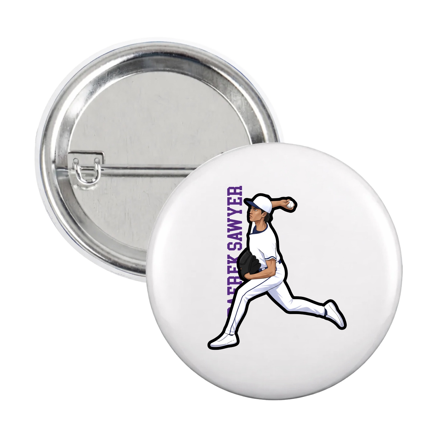 Game Day Button — Name Vertical in White
