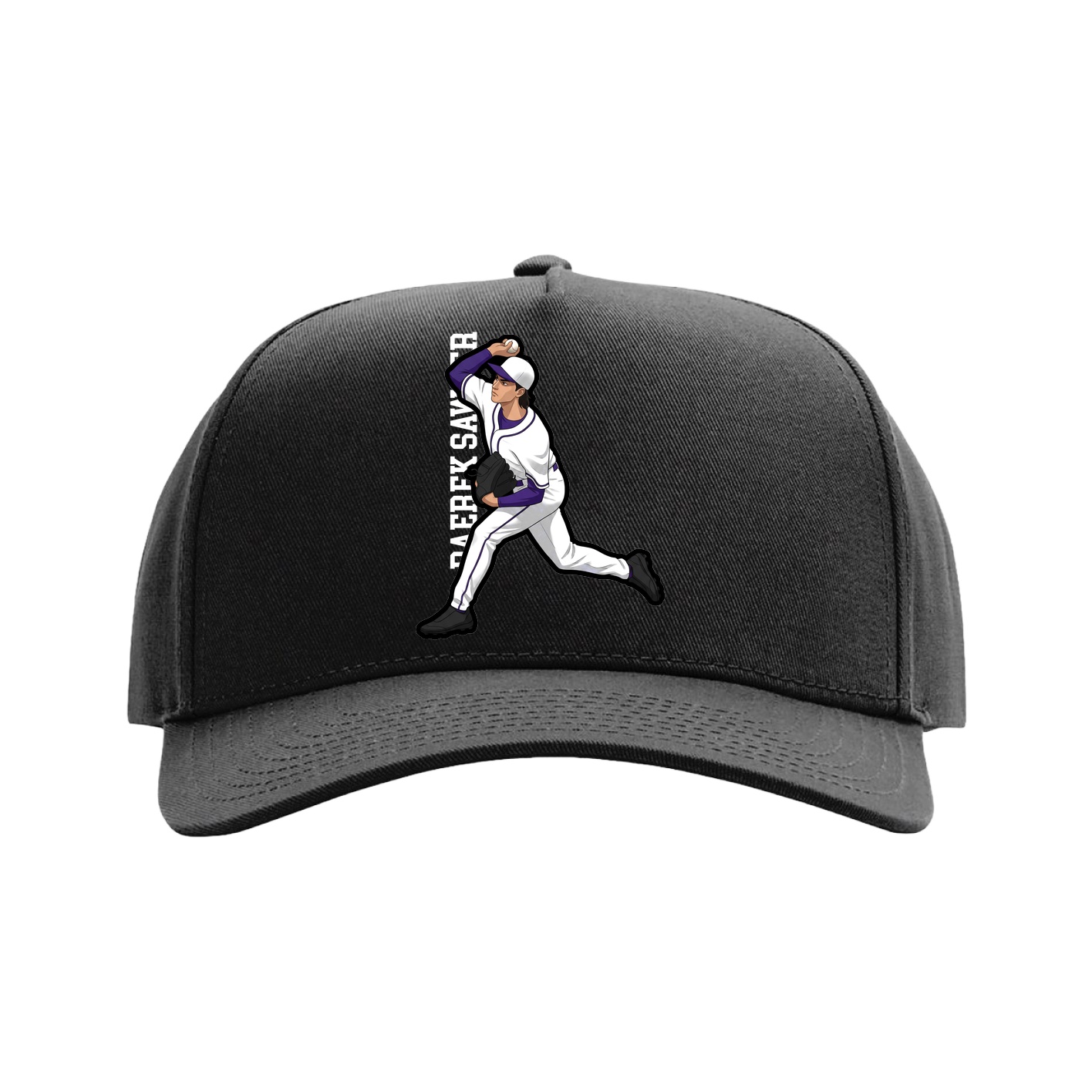 Full Fabric Five-Panel Champ Cap — Name Vertical in Black
