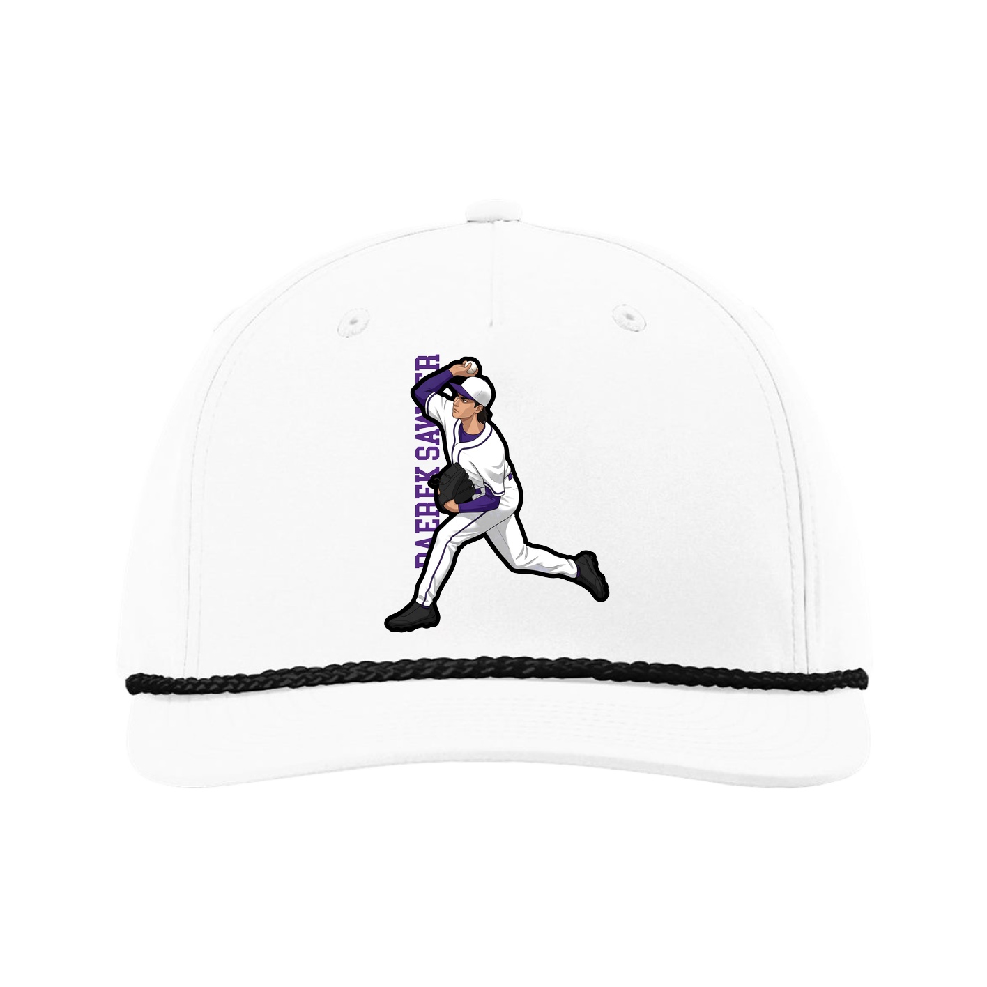Five-Panel Classic Rope Cap — Name Vertical in White