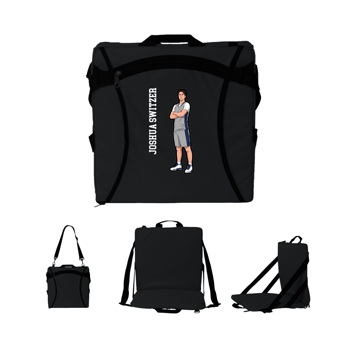 Folding Stadium Seat — Name Vertical in Black