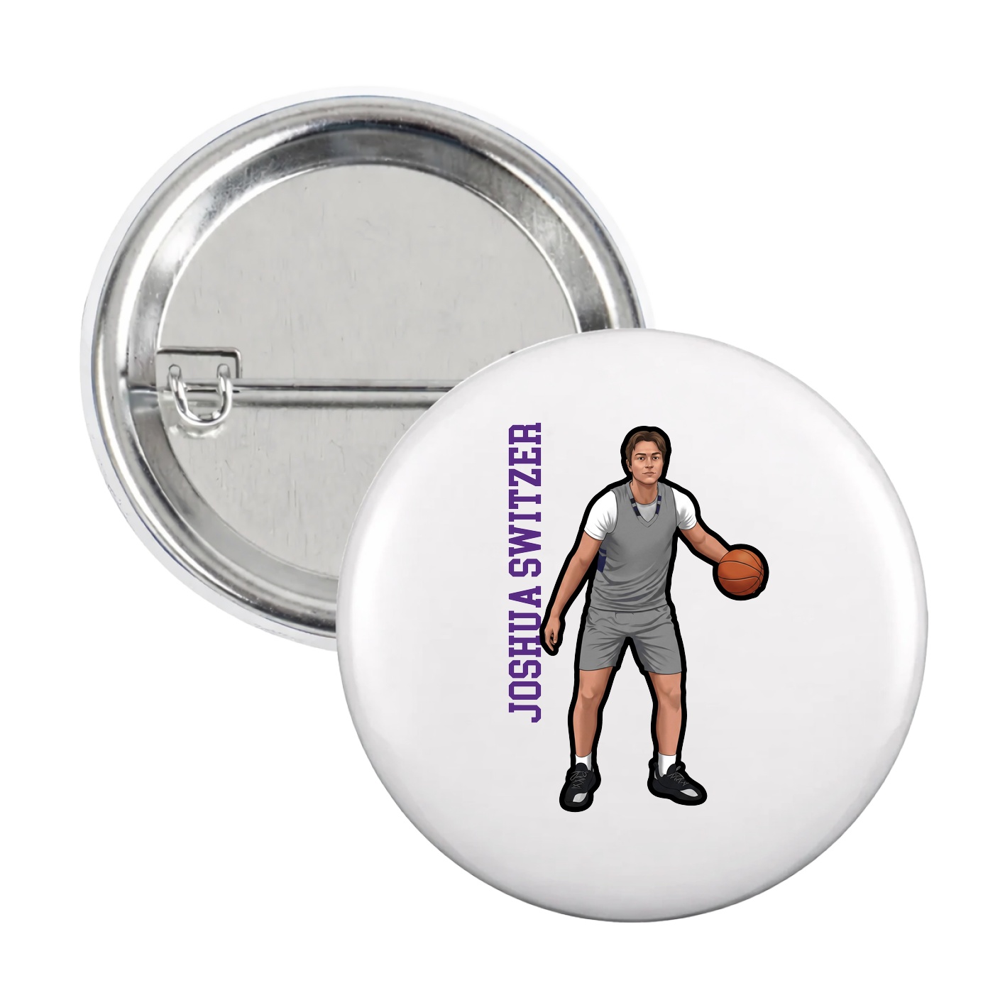 Game Day Button — Name Vertical in White