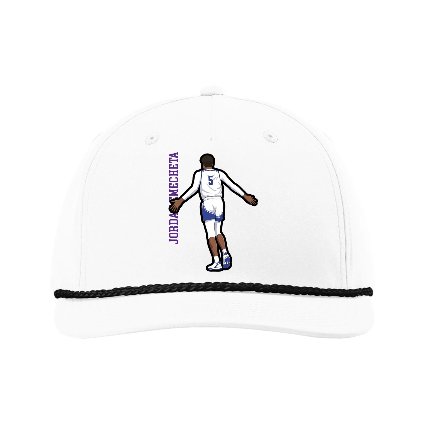 Five-Panel Classic Rope Cap — Name Vertical in White