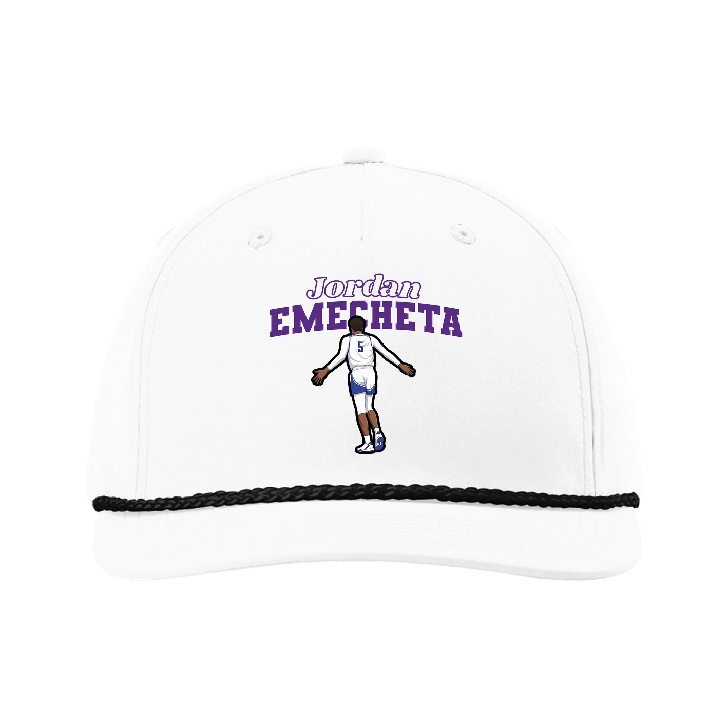 Five-Panel Classic Rope Cap — Name Arch in White