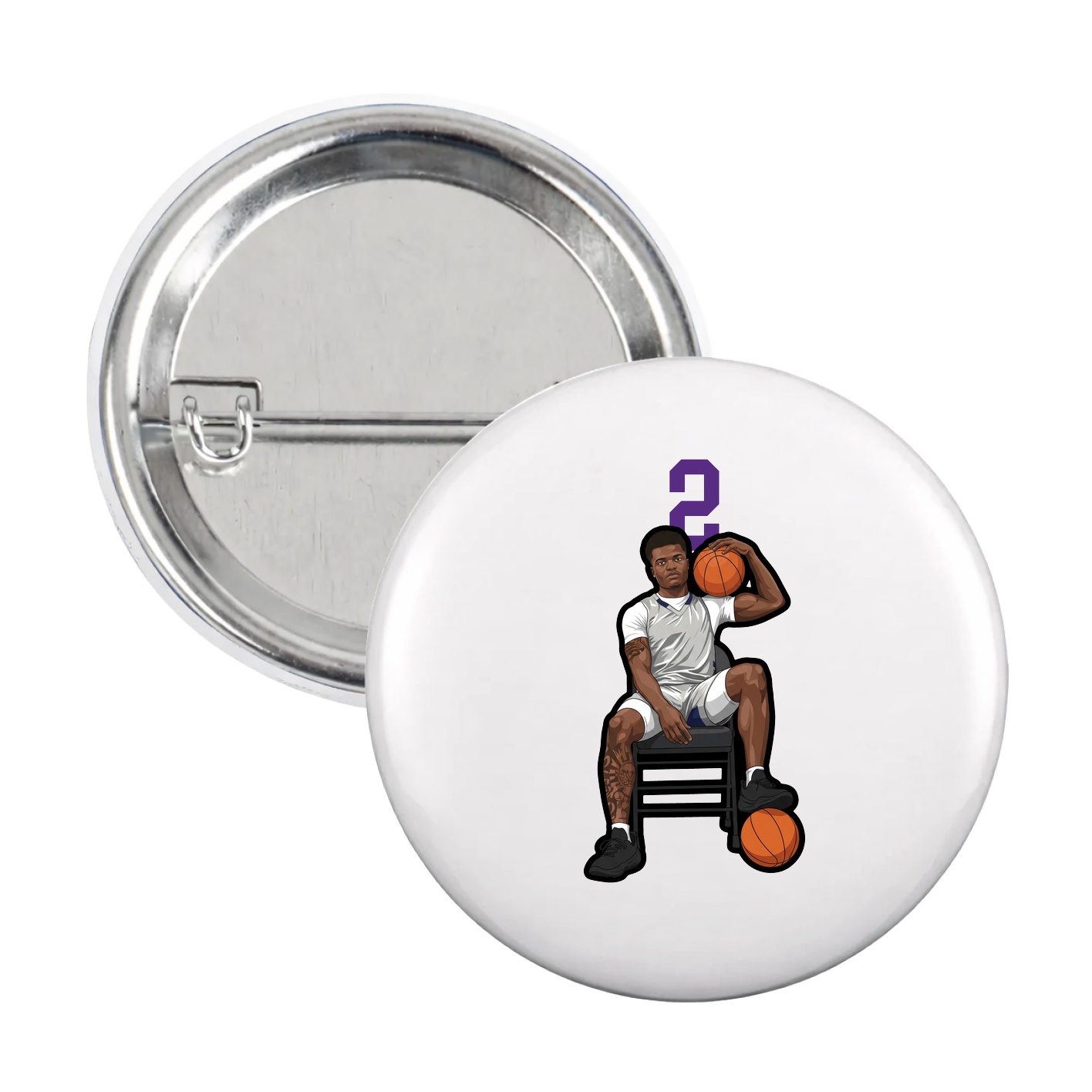 Game Day Button — Number Top in White
