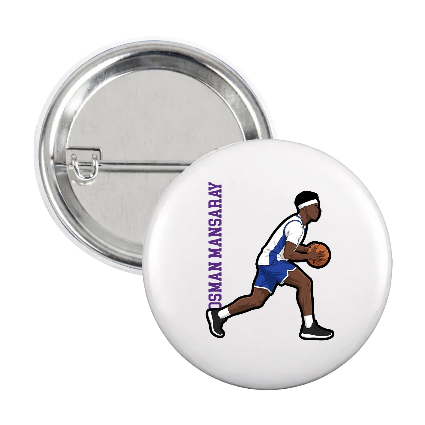 Game Day Button — Name Vertical in White
