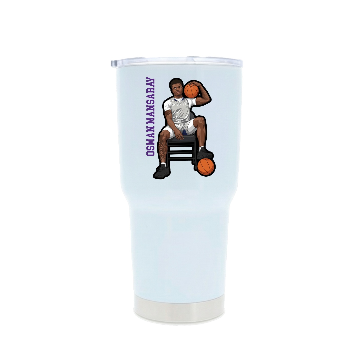 30oz Stainless Steel Tumbler — Name Vertical in White