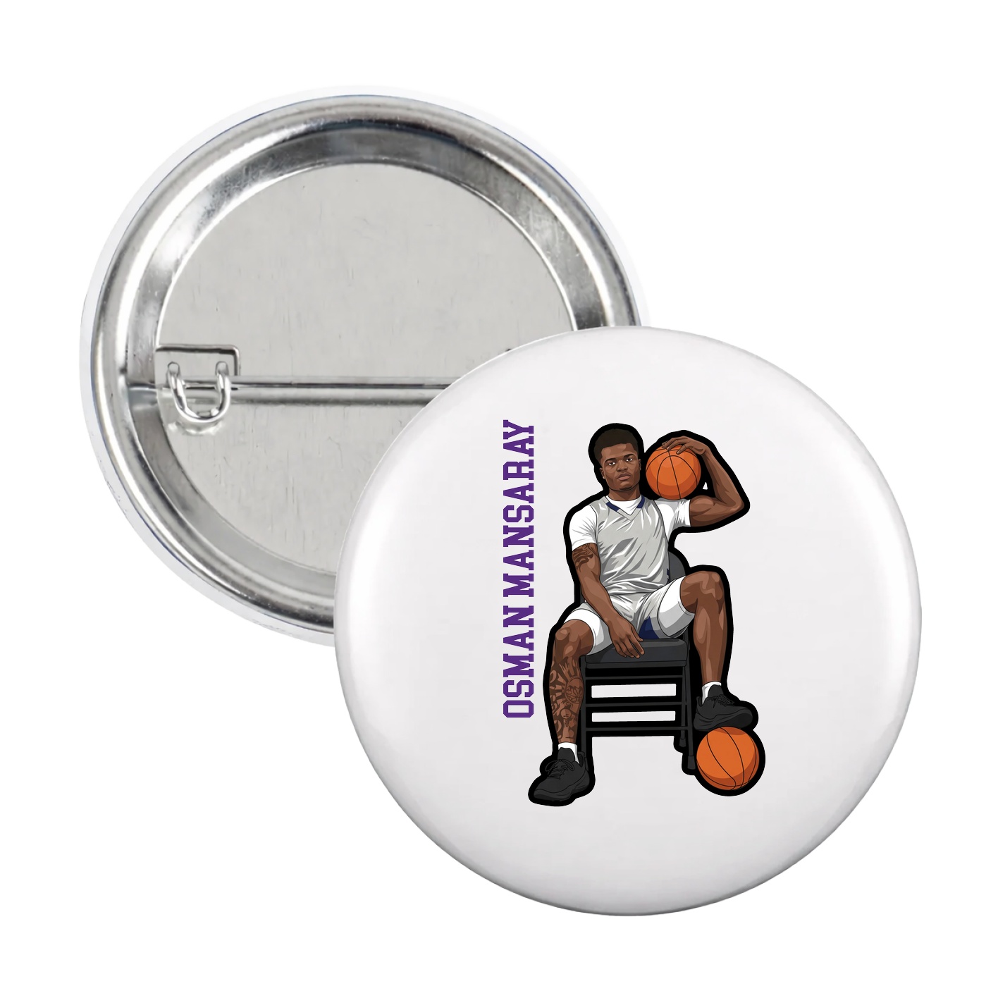 Game Day Button — Name Vertical in White