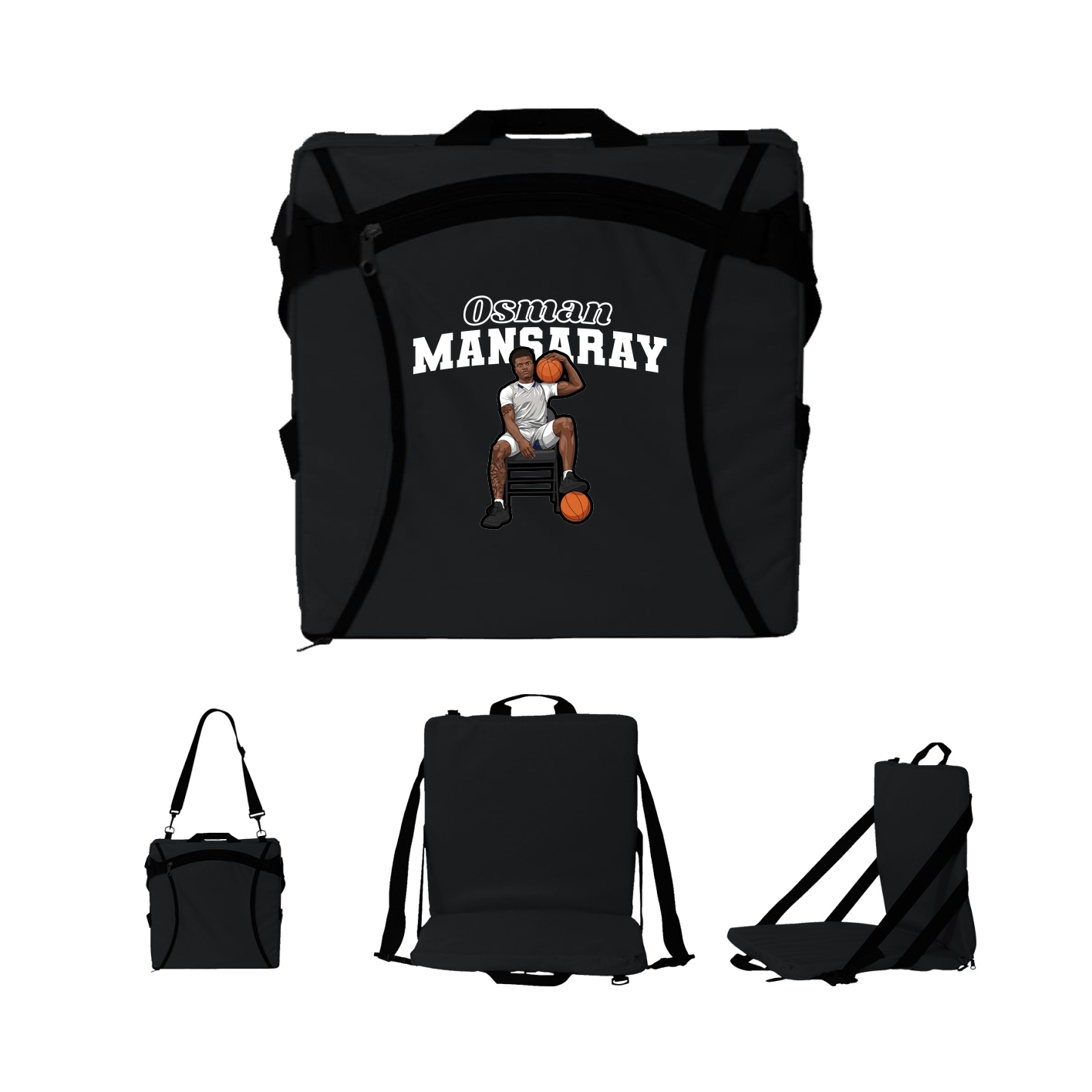 Folding Stadium Seat — Name Arch in Black