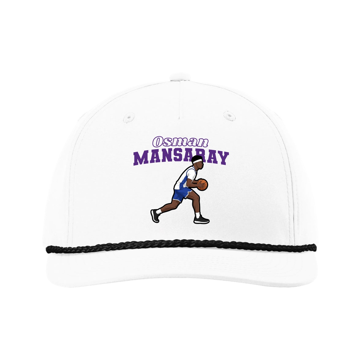 Five-Panel Classic Rope Cap — Name Arch in White