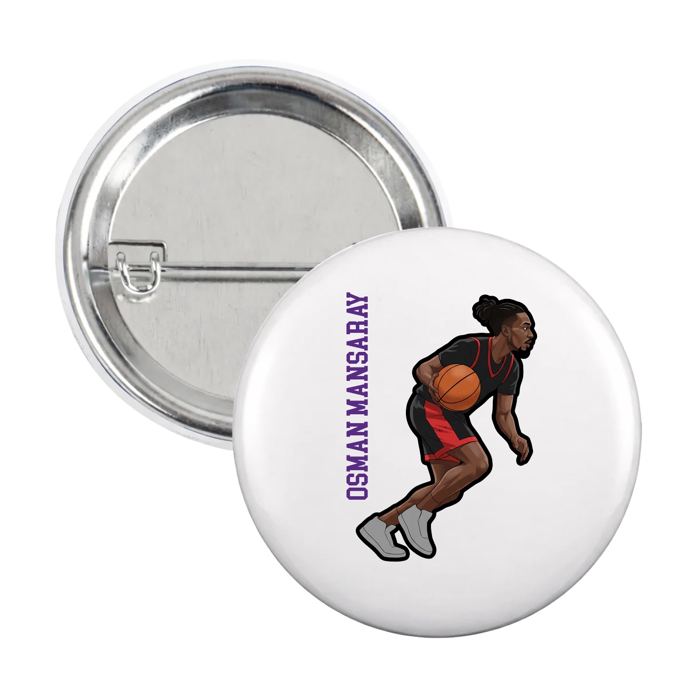 Game Day Button — Name Vertical in White