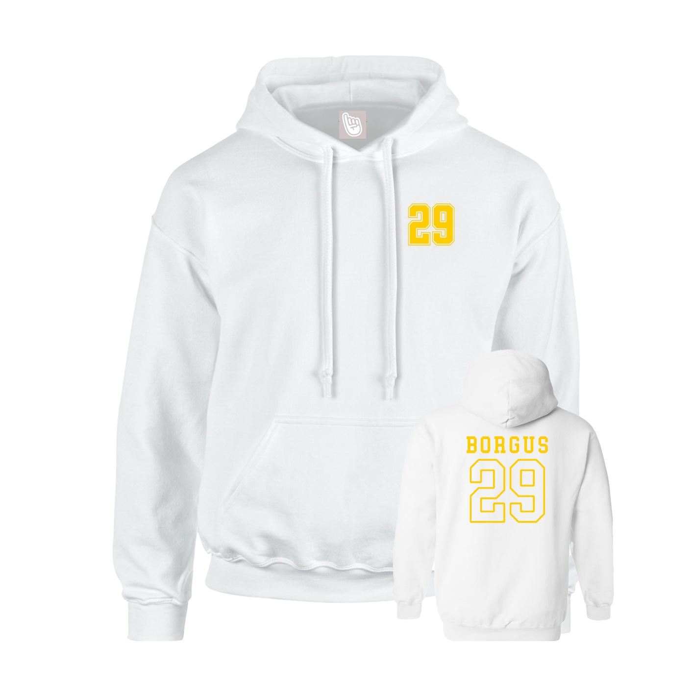 Youth Hoodie — Chest Back in White