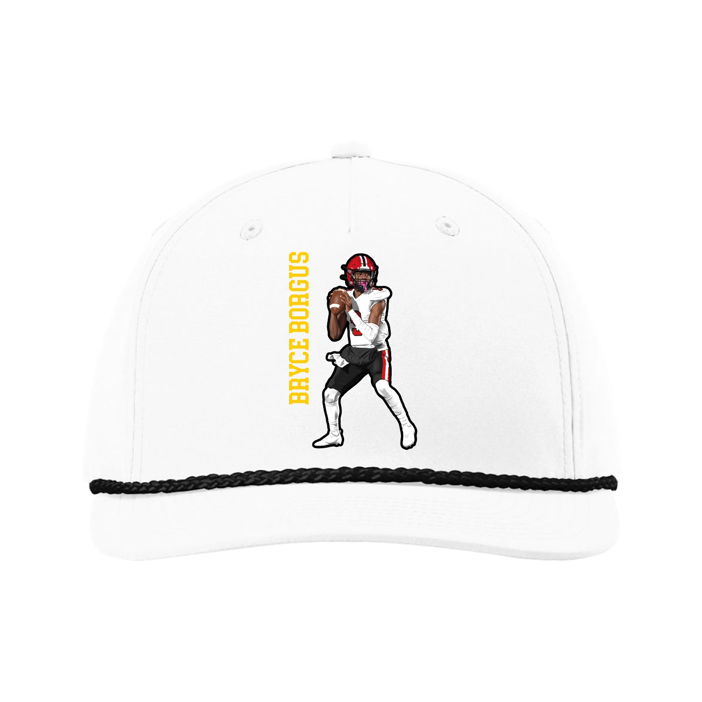 Five-Panel Classic Rope Cap — Name Vertical in White