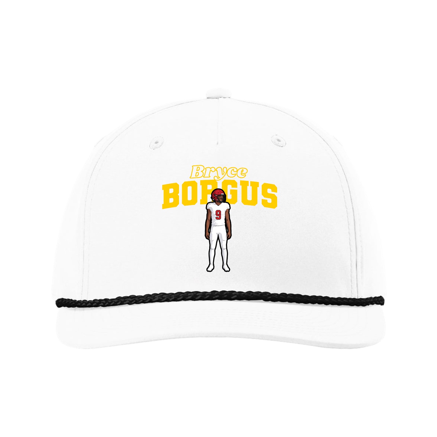 Five-Panel Classic Rope Cap — Name Arch in White
