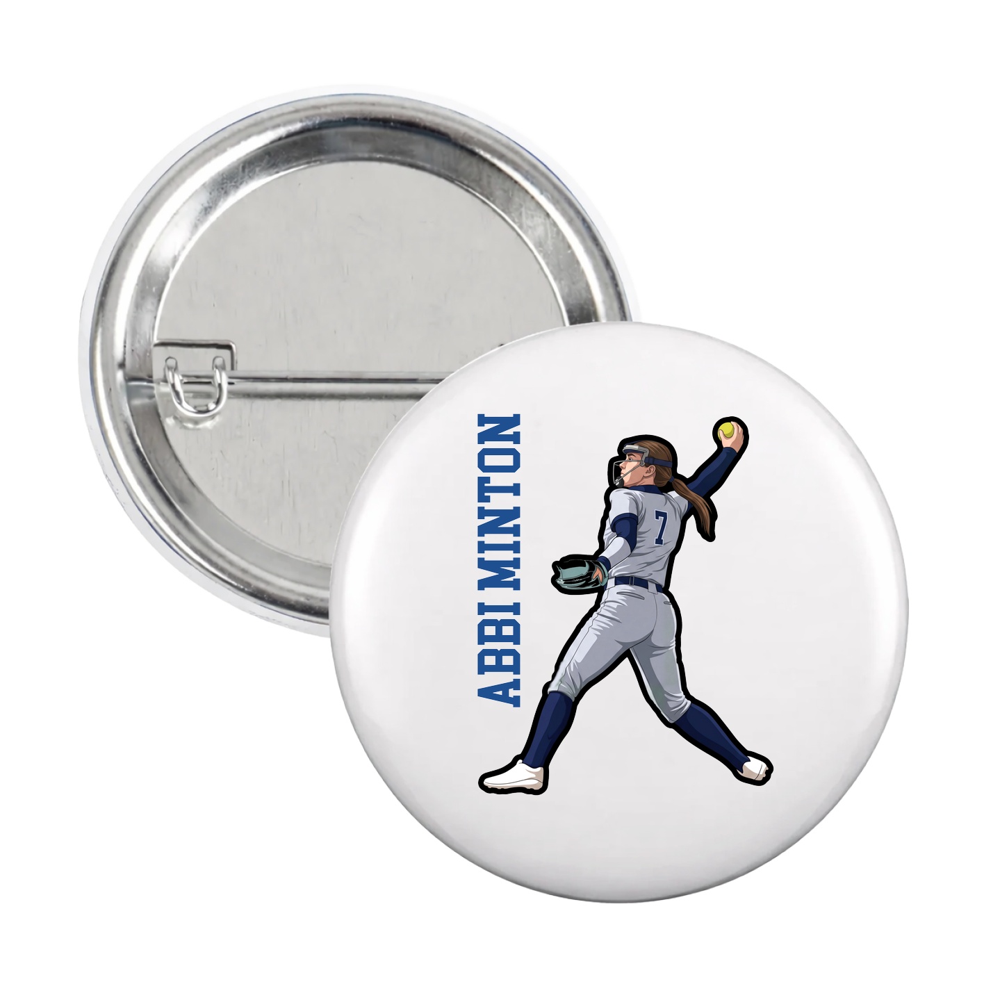 Game Day Button — Name Vertical in White