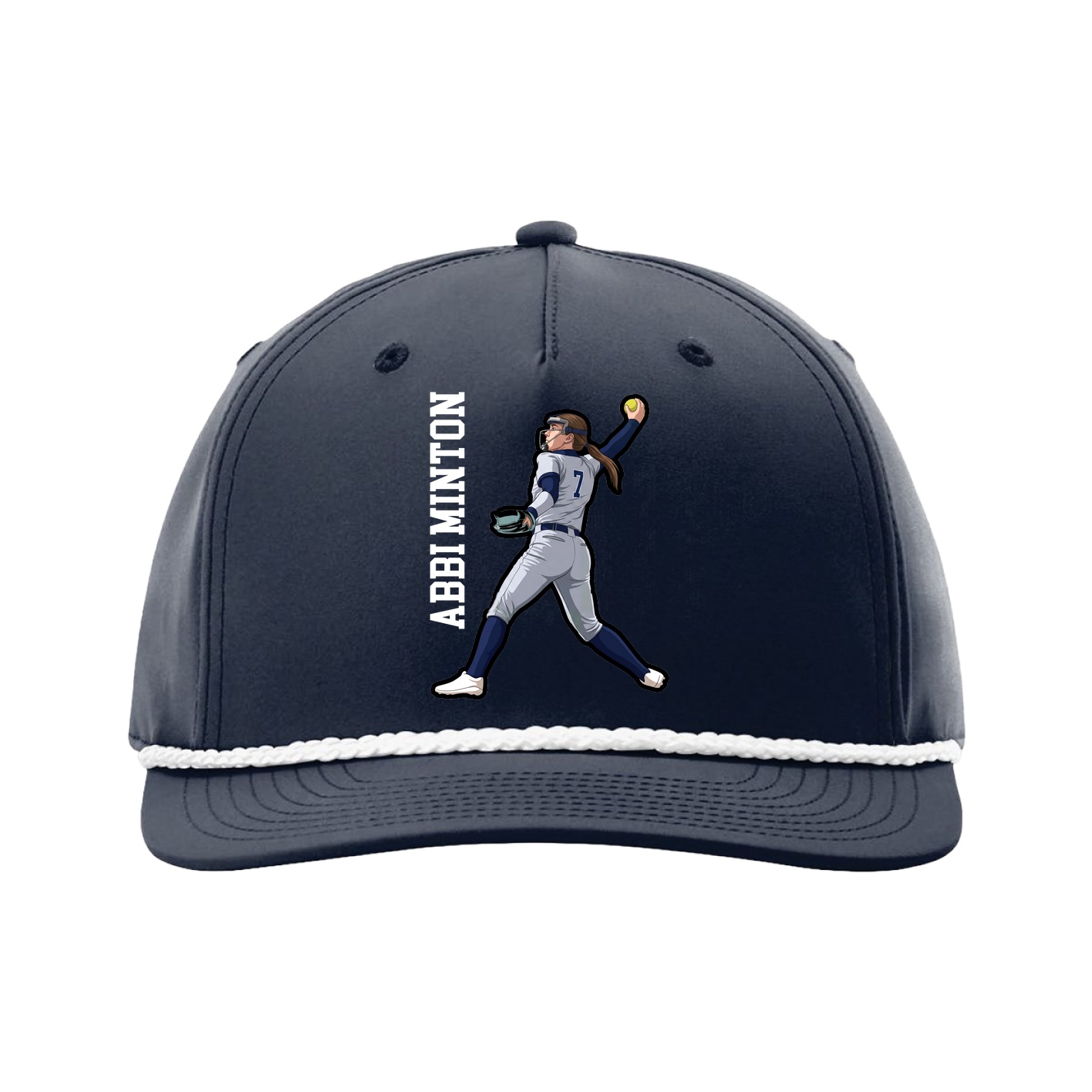 Five-Panel Classic Rope Cap — Name Vertical in Navy