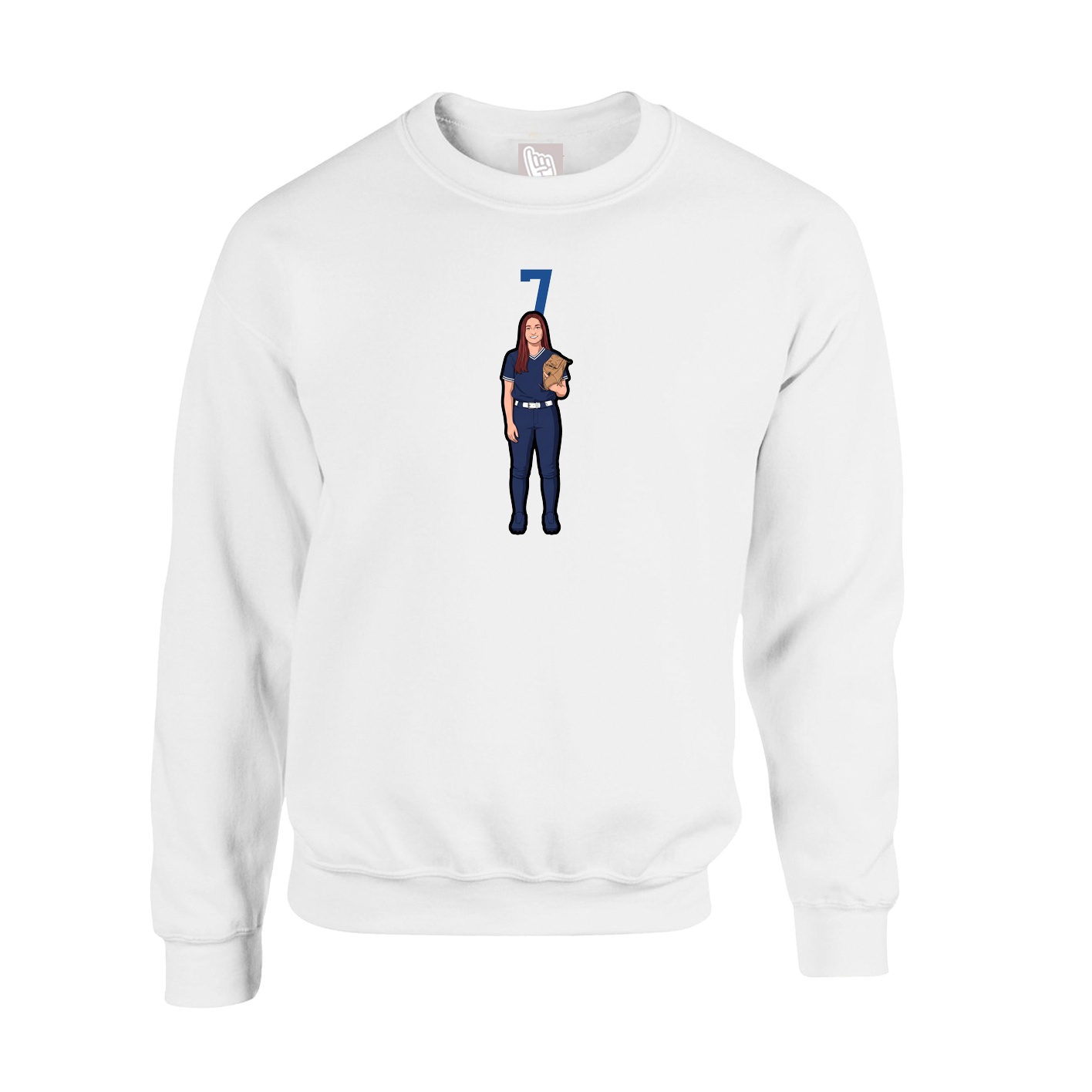 Fleece Crew — Number Top in White