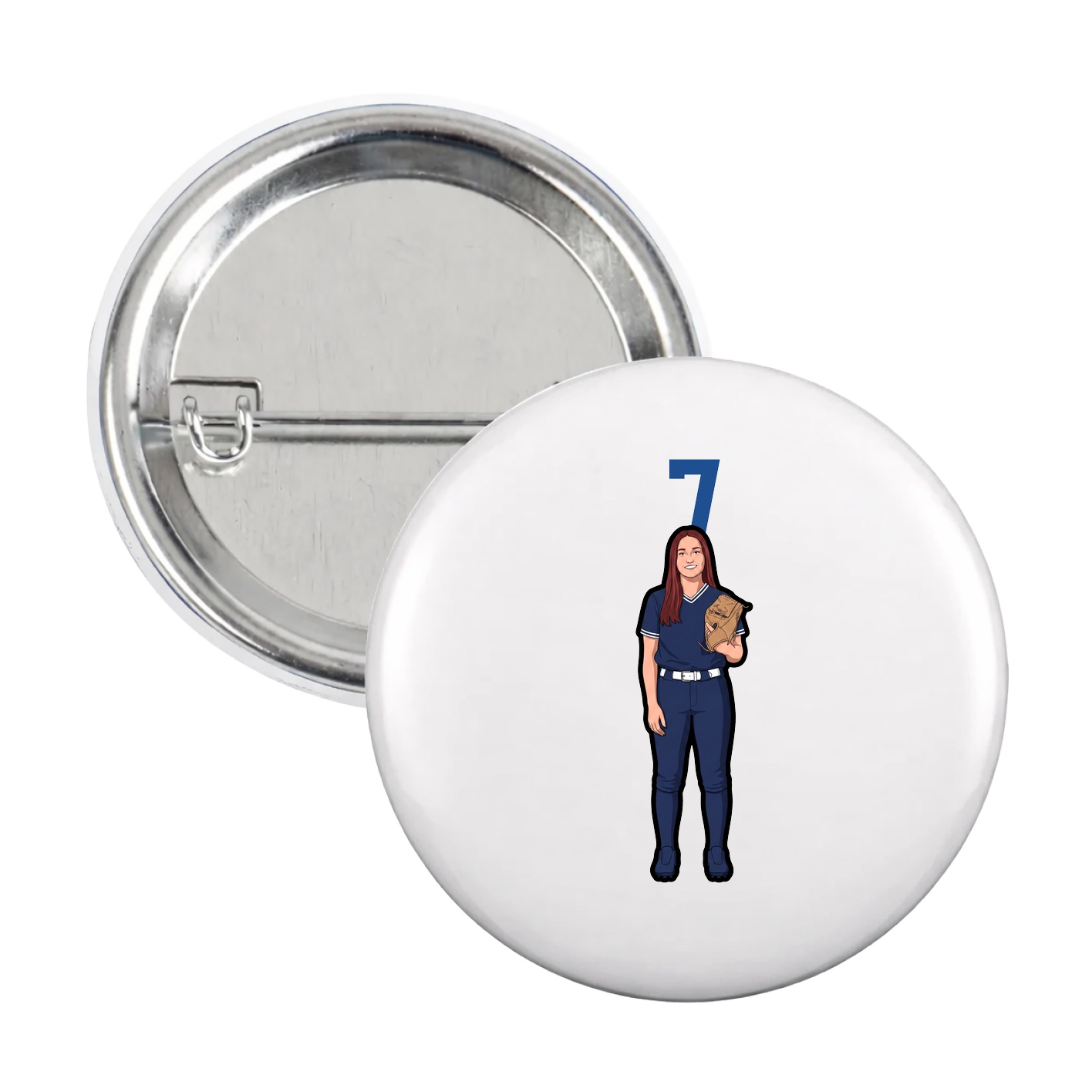 Game Day Button — Number Top in White