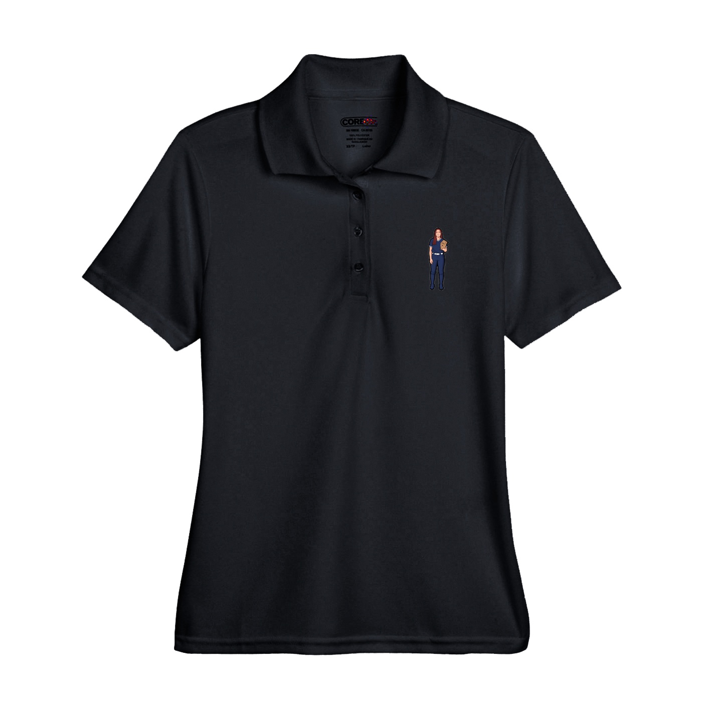Womens Performance Polo — Name Vertical in Black