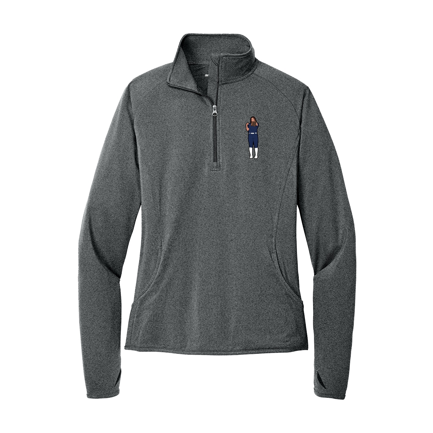 Women's Q-Zip Pullover — Name Vertical in Grey