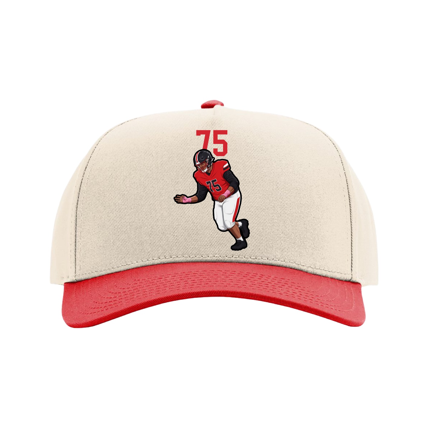 Full Fabric Five-Panel Champ Cap — Number Top in Cream/Red