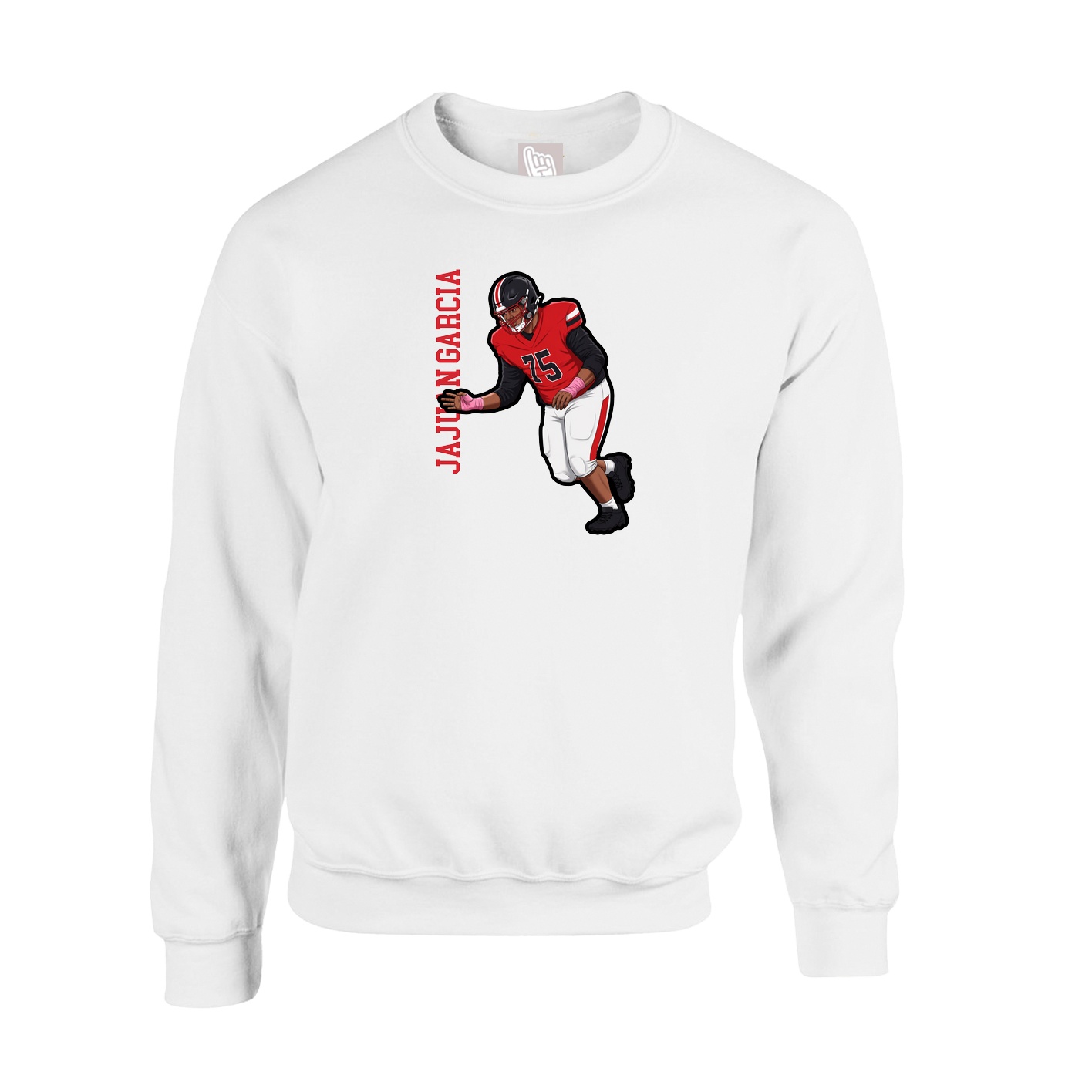 Fleece Crew — Name Vertical in White