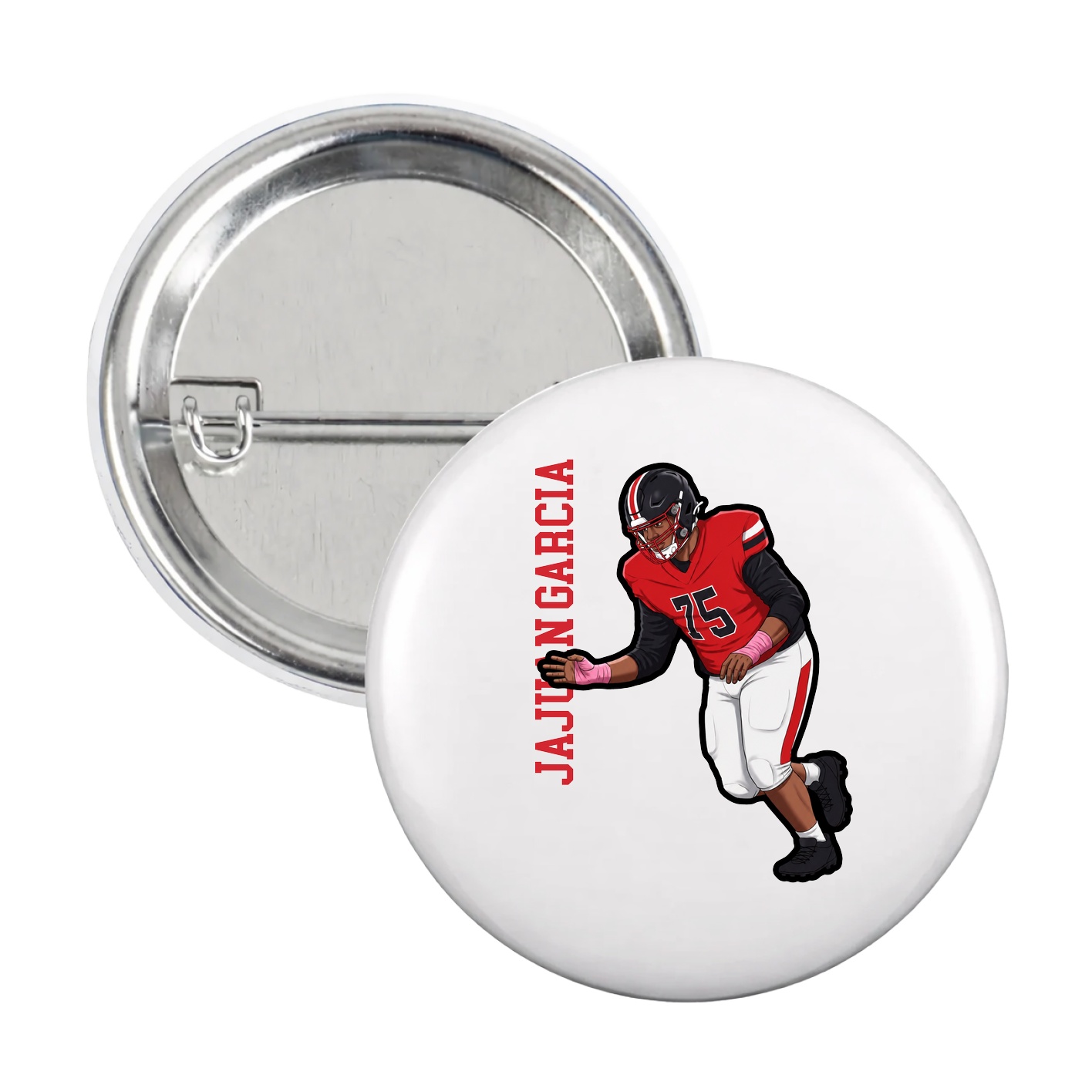 Game Day Button — Name Vertical in White