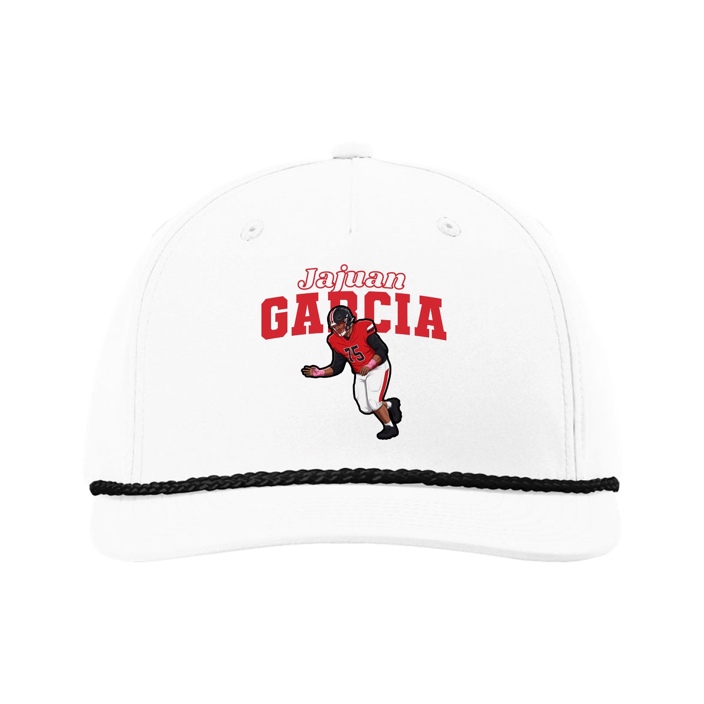 Five-Panel Classic Rope Cap — Name Arch in White
